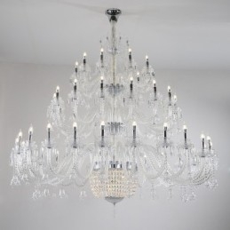 Lustre bougie en cristal luxueux et élégant à 50 lumières, transparent, pour salle d'exposition