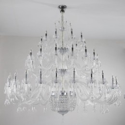Lustre bougie en cristal luxueux et élégant à 50 lumières, transparent, pour salle d'exposition