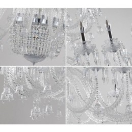 Lustre bougie en cristal luxueux et élégant à 50 lumières, transparent, pour salle d'exposition
