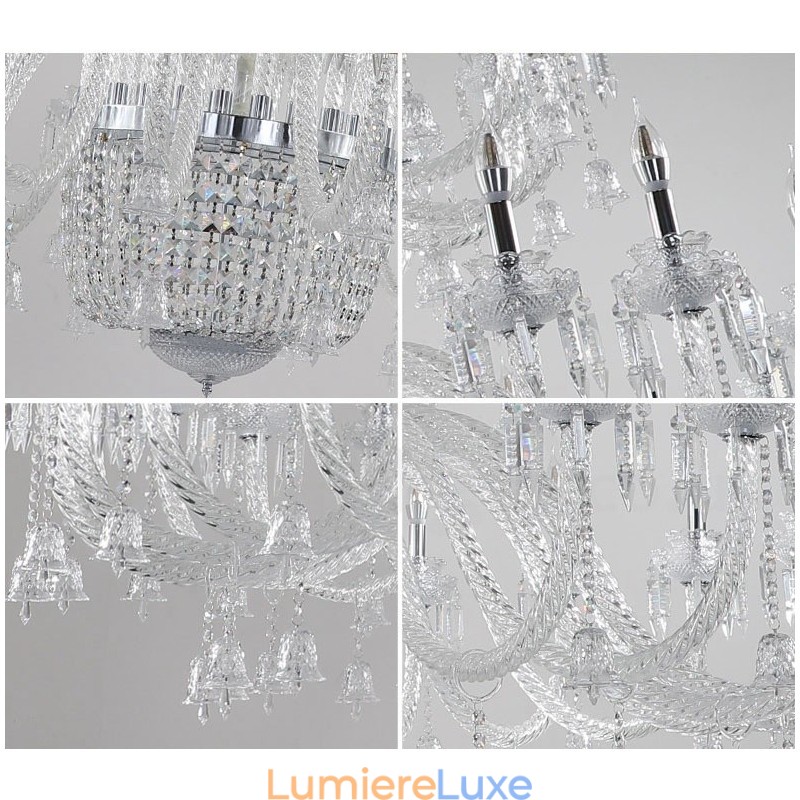 Lustre bougie en cristal luxueux et élégant à 50 lumières, transparent, pour salle d'exposition