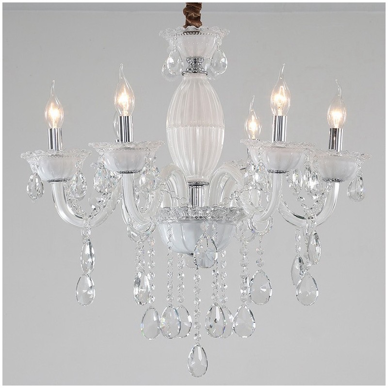 Lustre bougie blanc à 6 lumières avec cristal