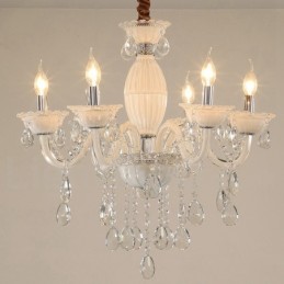 Lustre bougie blanc à 6 lumières avec cristal
