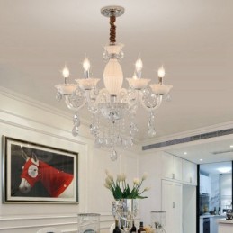 Lustre bougie blanc à 6 lumières avec cristal
