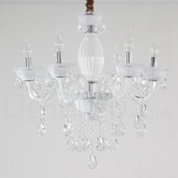 Lustre bougie blanc à 6 lumières avec cristal