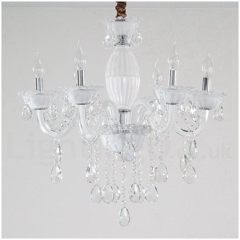 Lustre bougie blanc à 6 lumières avec cristal