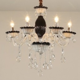Lustre bougie noir à 6 lumières avec cristal