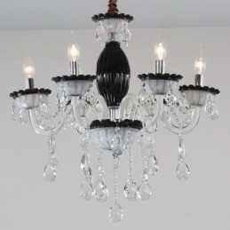 Lustre bougie noir à 6 lumières avec cristal