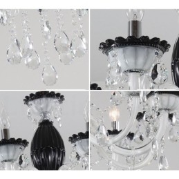 Lustre bougie noir à 6 lumières avec cristal