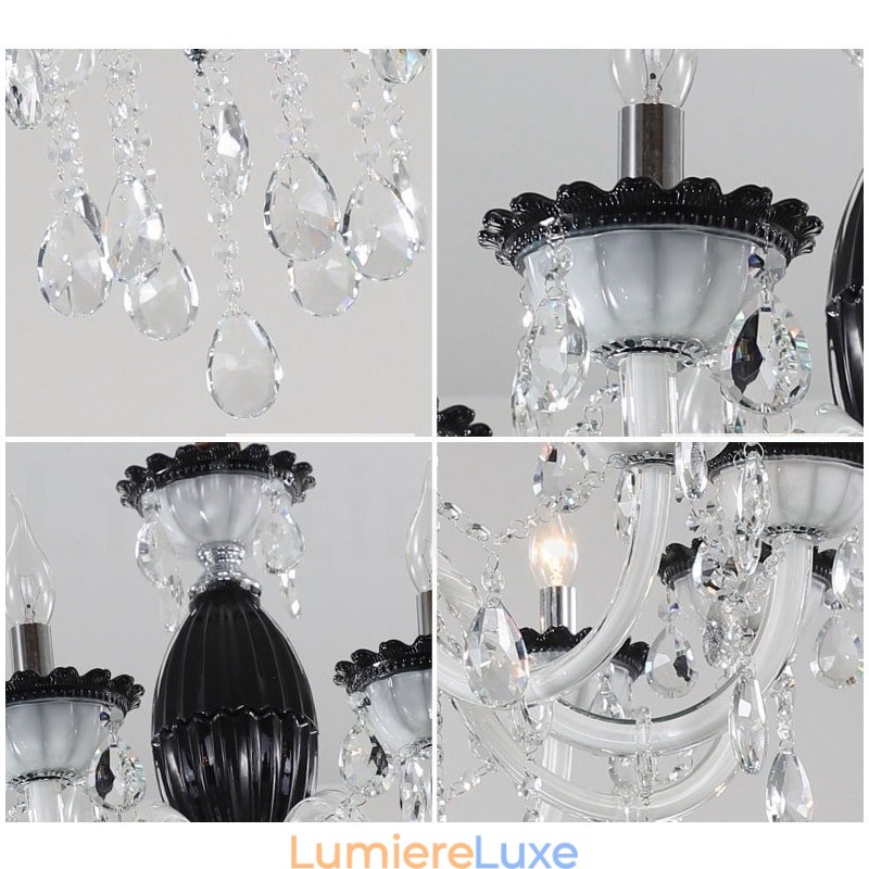 Lustre bougie noir à 6 lumières avec cristal