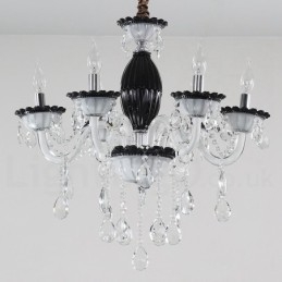 Lustre bougie noir à 6 lumières avec cristal