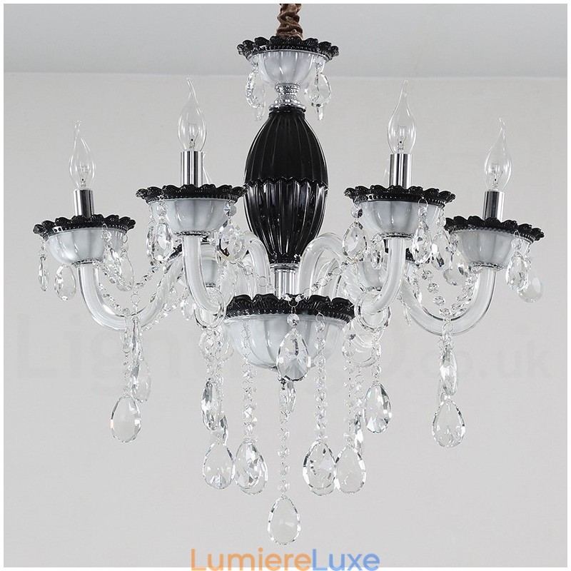 Lustre bougie noir à 6 lumières avec cristal
