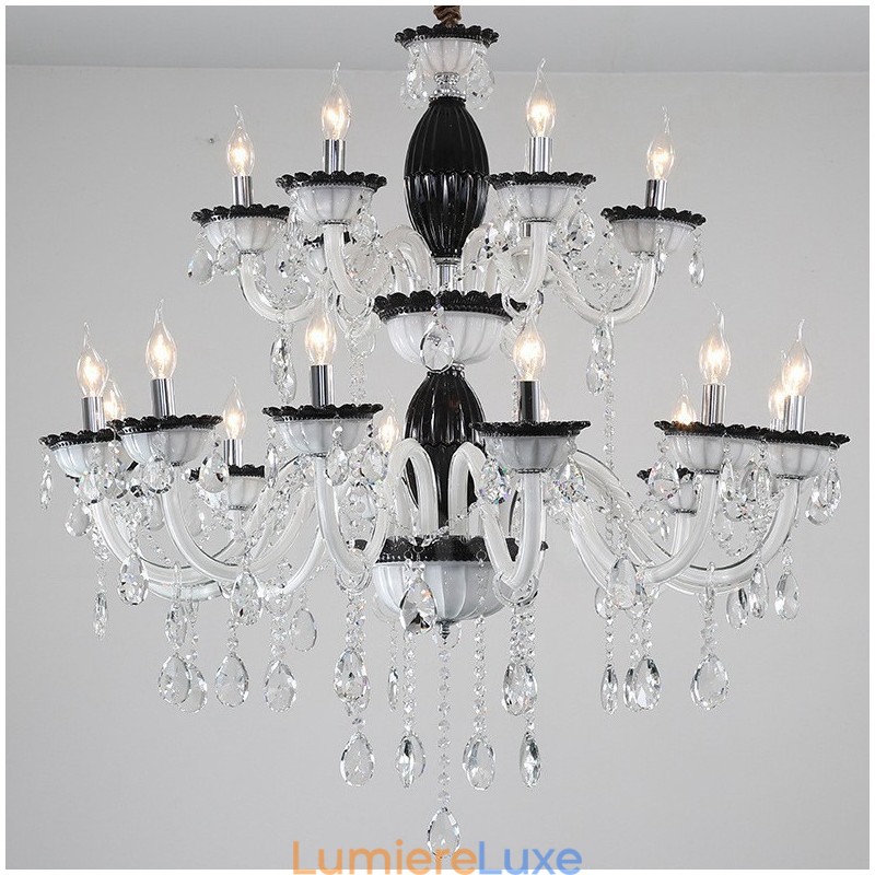Lustre élégant à 18 (12+6) bougies noires avec cristal
