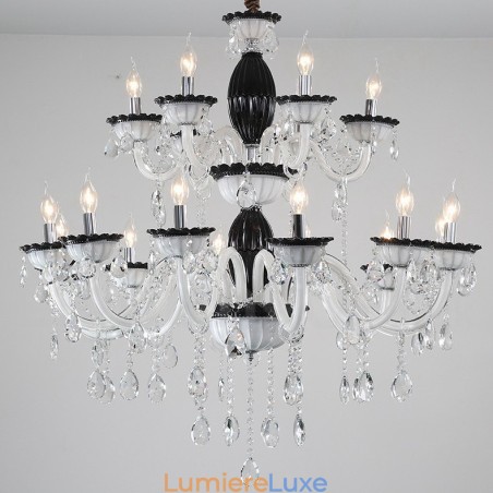 Lustre élégant à 18 (12+6) bougies noires avec cristal Lustre élégant à 18 (12+6) bougies noires avec cristal