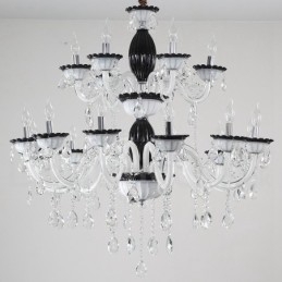 Lustre élégant à 18 (12+6) bougies noires avec cristal
