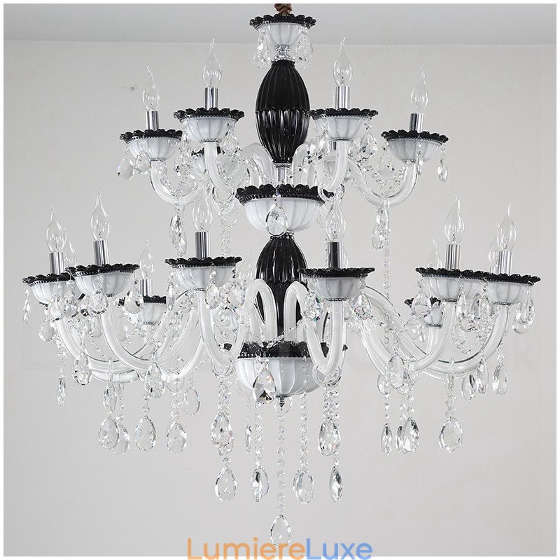 Lustre élégant à 18 (12+6) bougies noires avec cristal