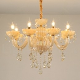 Lustre luxueux à 8 bougies en cristal champagne
