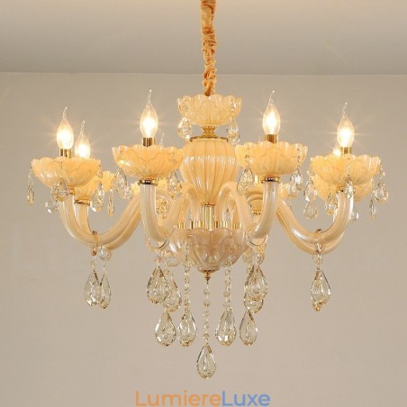 Lustre luxueux à 8 bougies en cristal champagne Lustre luxueux à 8 bougies en cristal champagne