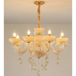 Lustre luxueux à 8 bougies en cristal champagne