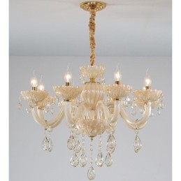 Lustre luxueux à 8 bougies en cristal champagne