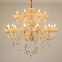 Lustre luxueux en cristal champagne à 18 (12+6) lumières
