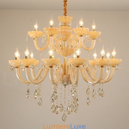 Lustre luxueux en cristal champagne à 18 (12+6) lumières Lustre luxueux en cristal champagne à 18 (12+6) lumières