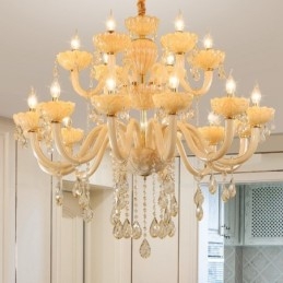 Lustre luxueux en cristal champagne à 18 (12+6) lumières