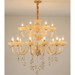 Lustre luxueux en cristal champagne à 18 (12+6) lumières