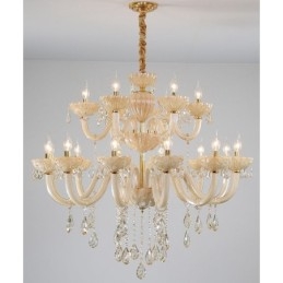 Lustre luxueux en cristal champagne à 18 (12+6) lumières