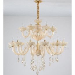 Lustre luxueux en cristal champagne à 18 (12+6) lumières