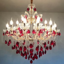 Lustre luxueux en cristal rouge doré à 18 (12+6) lumières