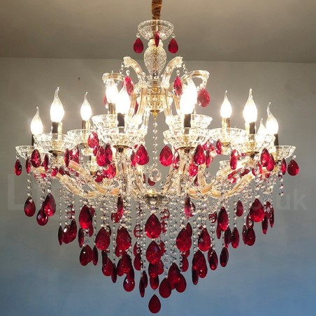 Lustre luxueux en cristal rouge doré à 18 (12+6) lumières Lustre luxueux en cristal rouge doré à 18 (12+6) lumières
