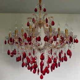 Lustre luxueux en cristal rouge doré à 18 (12+6) lumières