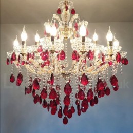 Lustre luxueux en cristal rouge doré à 18 (12+6) lumières
