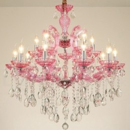 Lustre luxueux en cristal multicolore à 18 (12+6) lumières avec cristal transparent