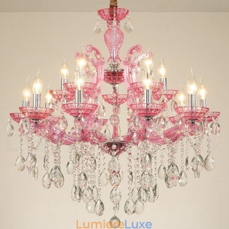 Lustre luxueux en cristal multicolore à 18 (12+6) lumières avec cristal transparent Lustre luxueux en cristal multicolore à 18 (12+6) lumières avec cristal transparent