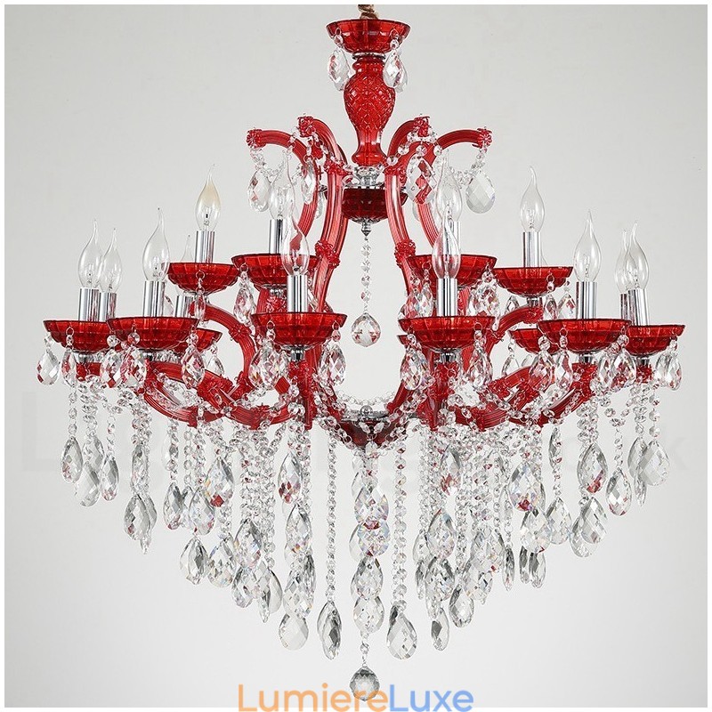 Lustre luxueux en cristal multicolore à 18 (12+6) lumières avec cristal transparent