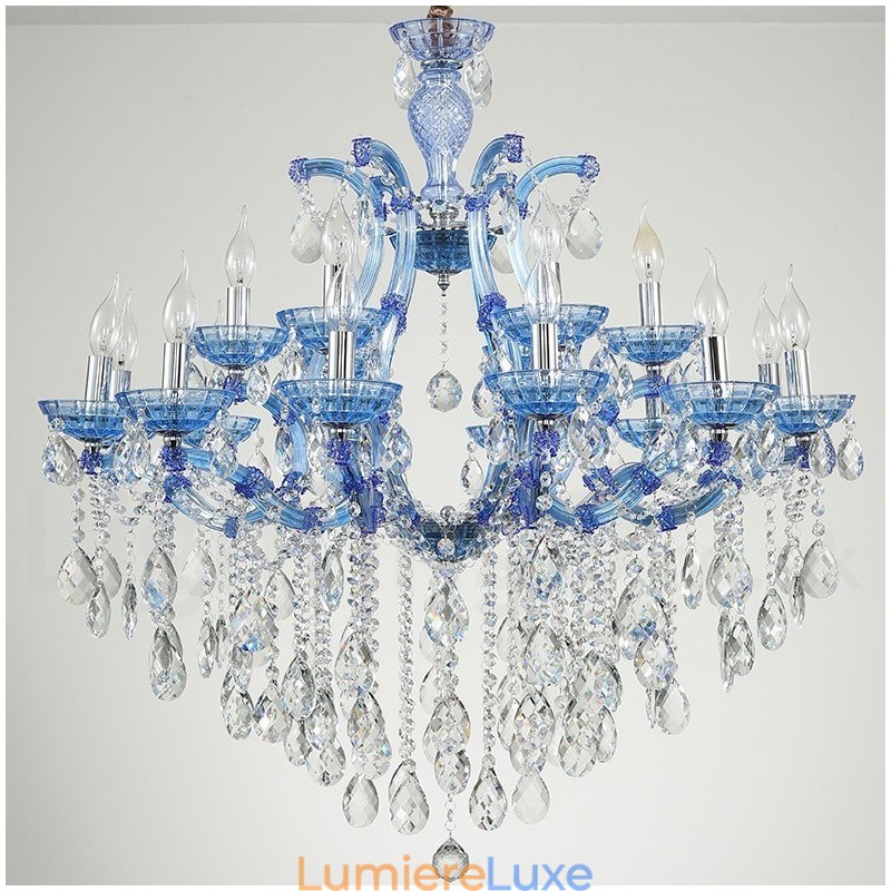 Lustre luxueux en cristal multicolore à 18 (12+6) lumières avec cristal transparent