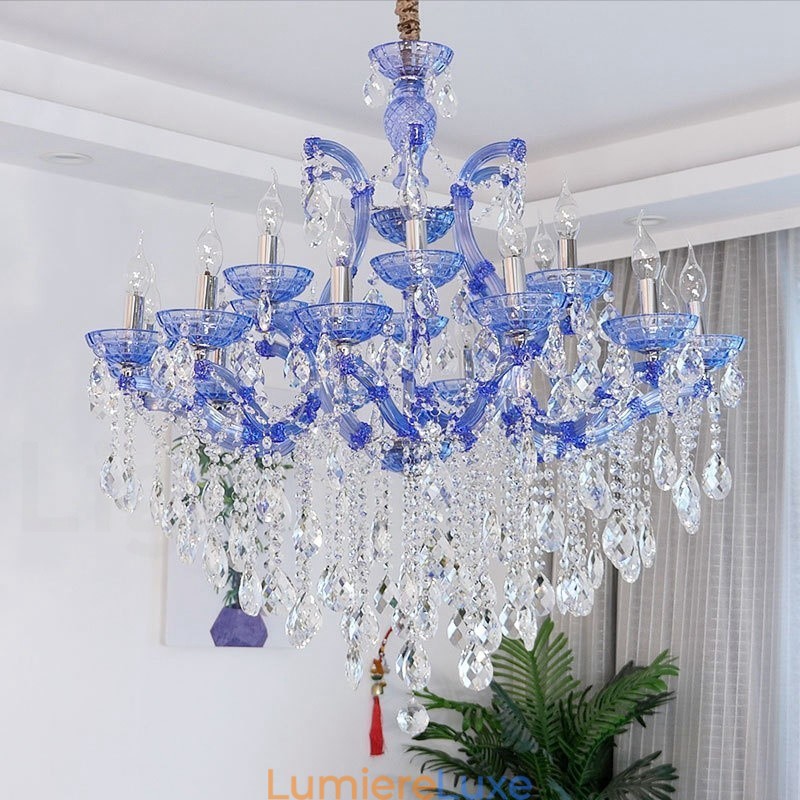 Lustre luxueux en cristal multicolore à 18 (12+6) lumières avec cristal transparent