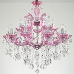 Lustre luxueux en cristal multicolore à 18 (12+6) lumières avec cristal transparent