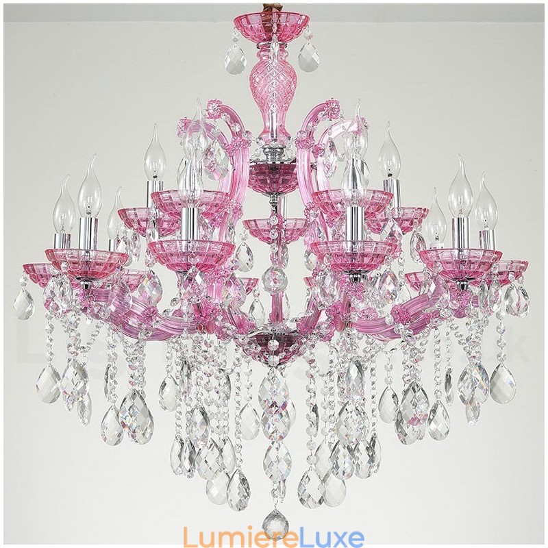 Lustre luxueux en cristal multicolore à 18 (12+6) lumières avec cristal transparent