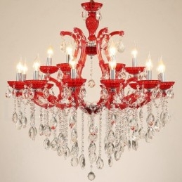 Lustre luxueux en cristal multicolore à 18 (12+6) lumières avec cristal transparent