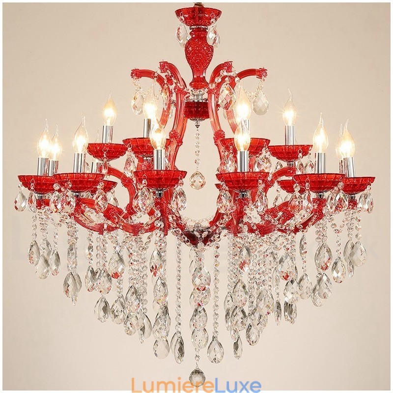 Lustre luxueux en cristal multicolore à 18 (12+6) lumières avec cristal transparent