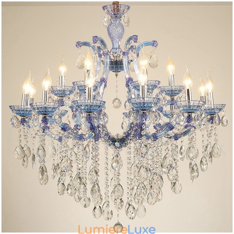 Lustre luxueux en cristal multicolore à 18 (12+6) lumières avec cristal transparent