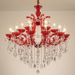 Lustre luxueux en cristal multicolore à 18 (12+6) lumières avec cristal transparent
