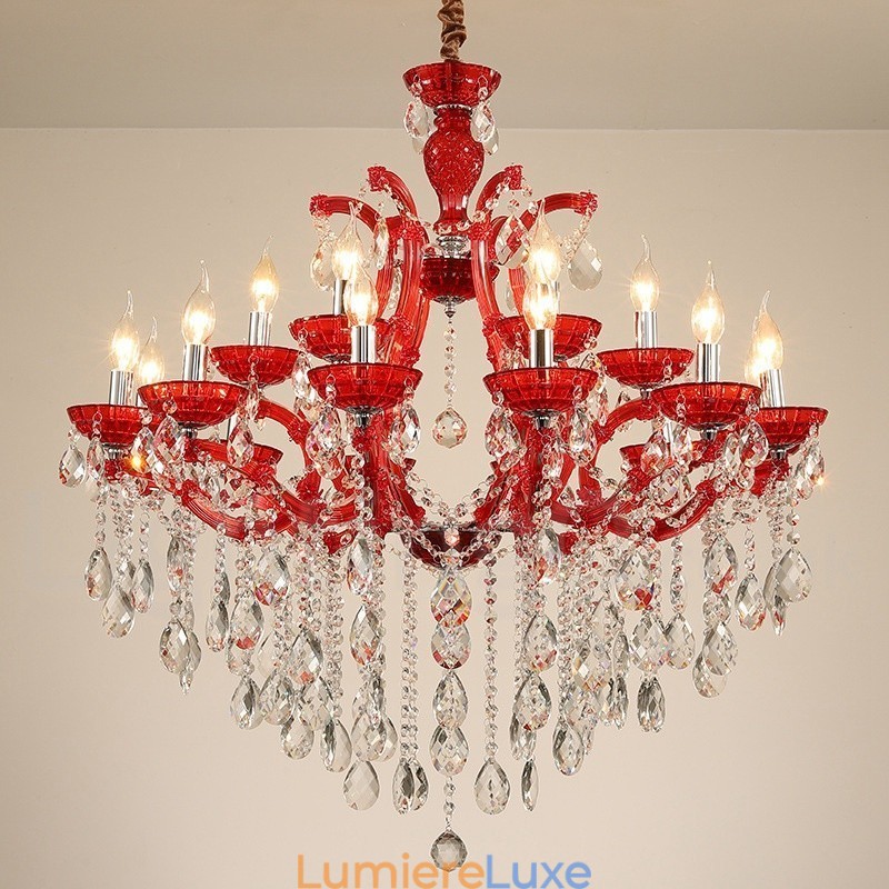 Lustre luxueux en cristal multicolore à 18 (12+6) lumières avec cristal transparent