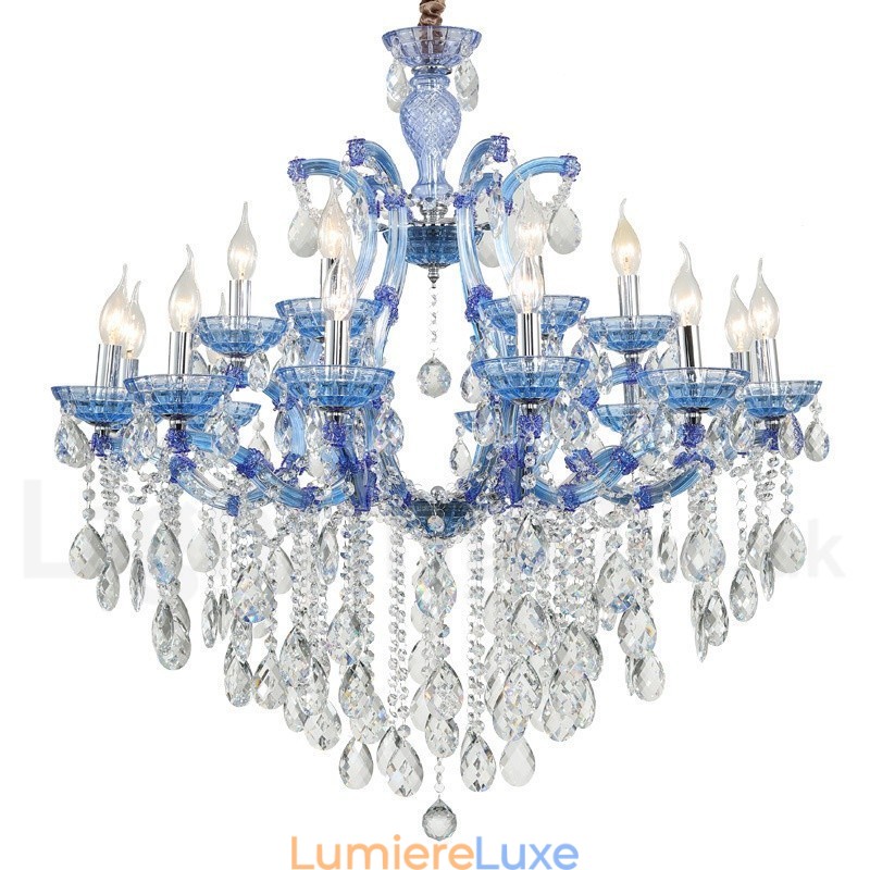 Lustre luxueux en cristal multicolore à 18 (12+6) lumières avec cristal transparent