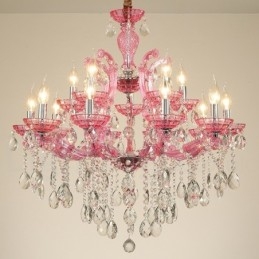 Lustre luxueux en cristal multicolore à 18 (12+6) lumières avec cristal transparent