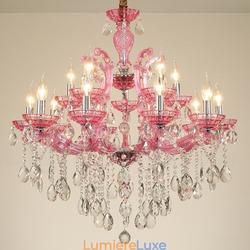 Lustre luxueux en cristal multicolore à 18 (12+6) lumières avec cristal transparent