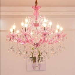 Lustre luxueux en cristal multicolore à 18 (12+6) lumières avec cristal transparent
