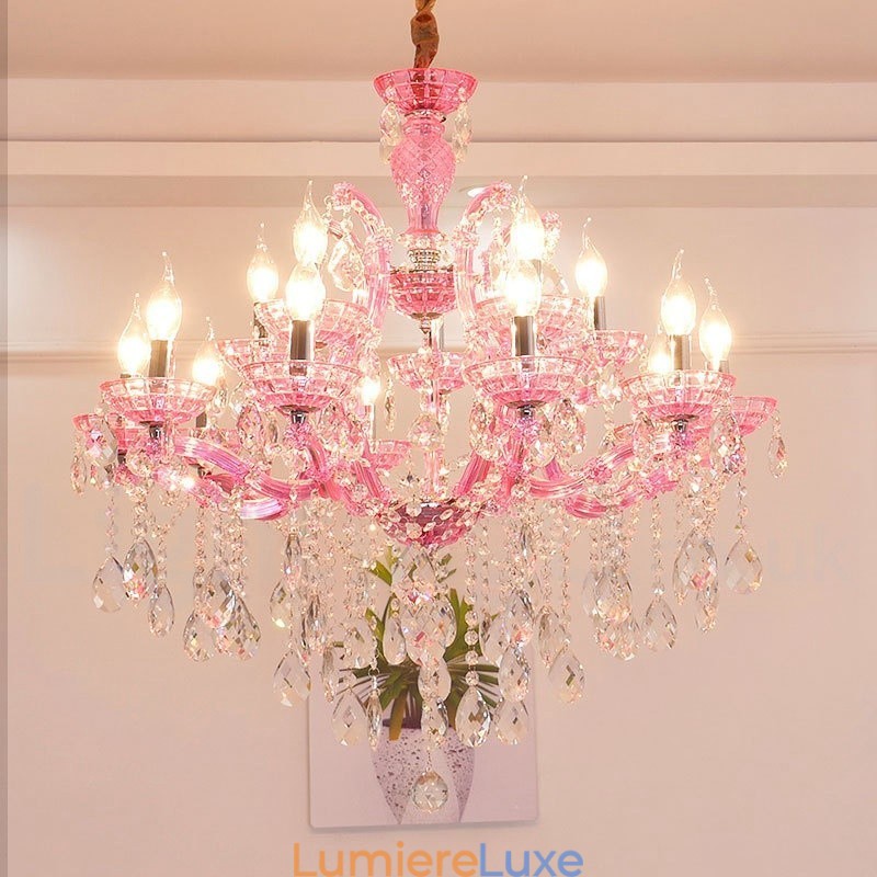 Lustre luxueux en cristal multicolore à 18 (12+6) lumières avec cristal transparent